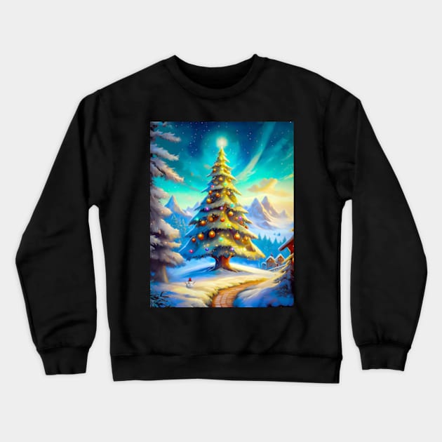 Christmas Tree Scene Crewneck Sweatshirt by ArtFactoryAI